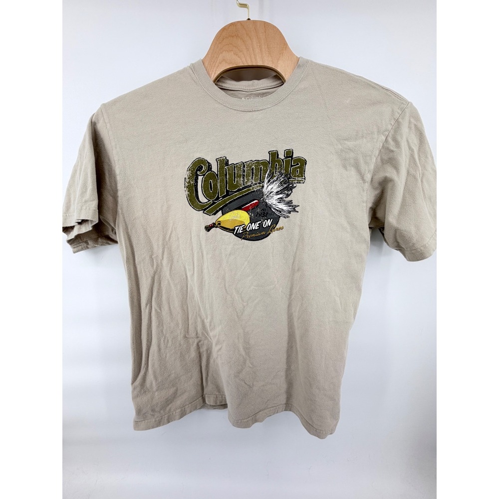 Columbia PFG Shirt Mens XXL Beige Graphic Tee‎ Tie One On Fishing Premium Lures
